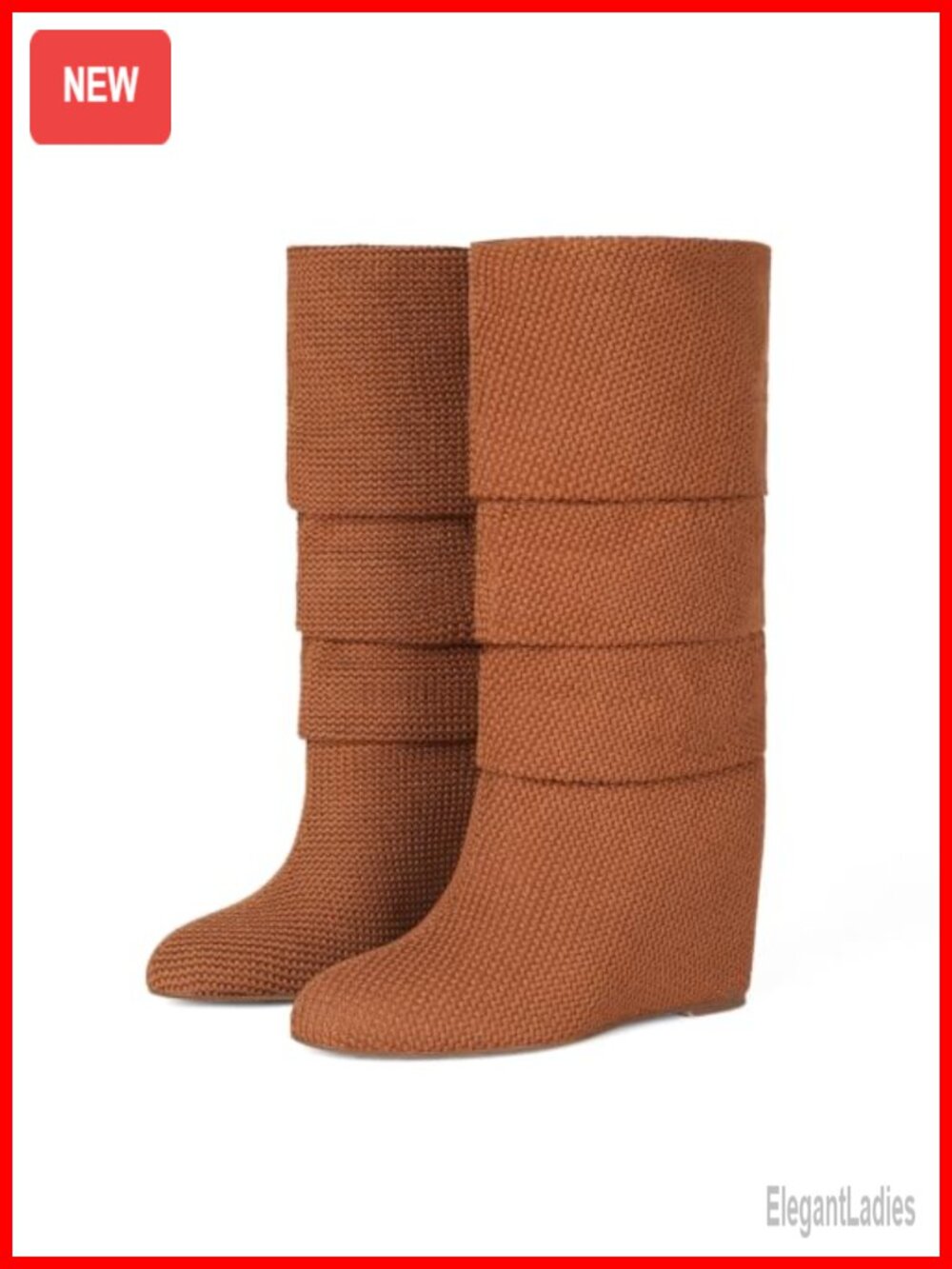 Women's Knit Fold Over Knee High Boots Pointed Toe Wedge Pull On